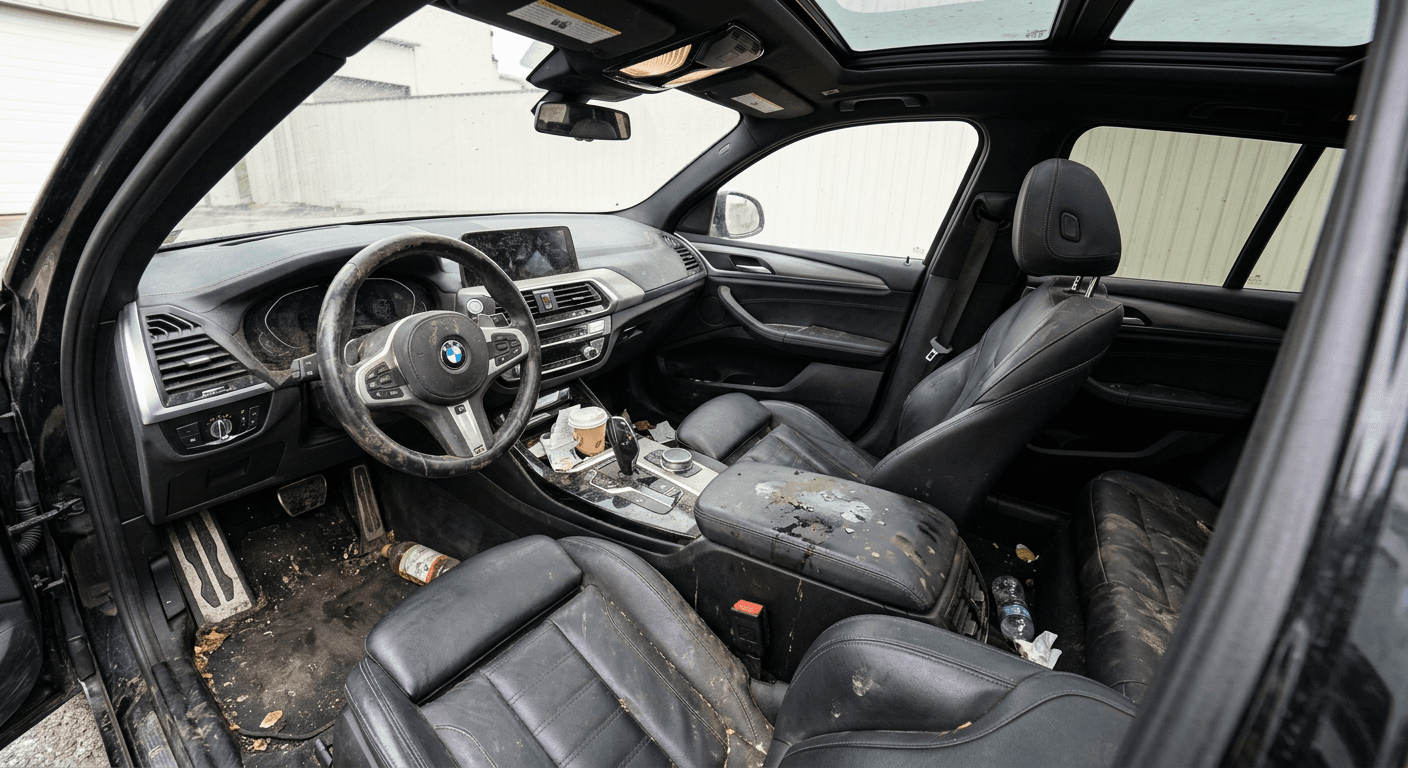 Intérieur cuir BMW X3 sale avant nettoyage premium