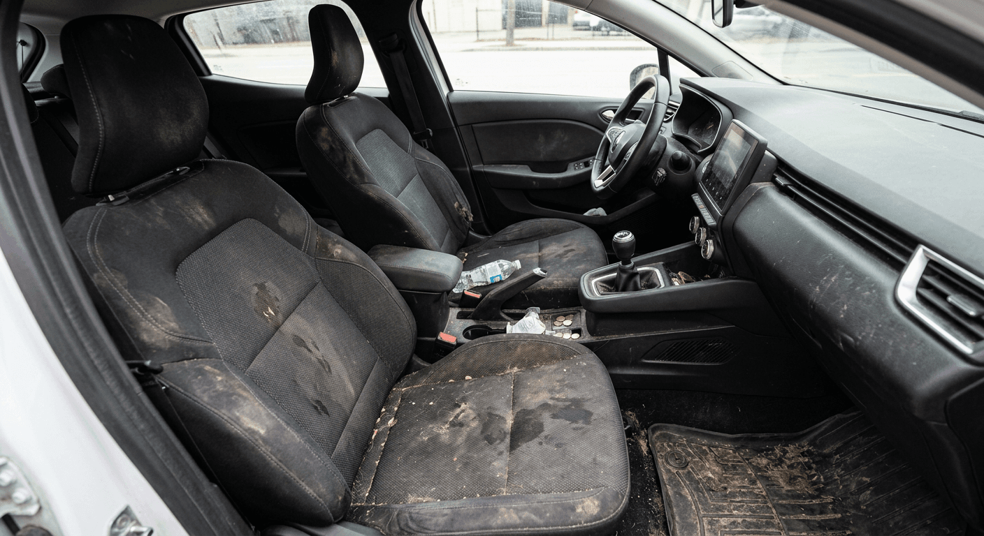 Intérieur Renault Clio sale avant préparation vente VO