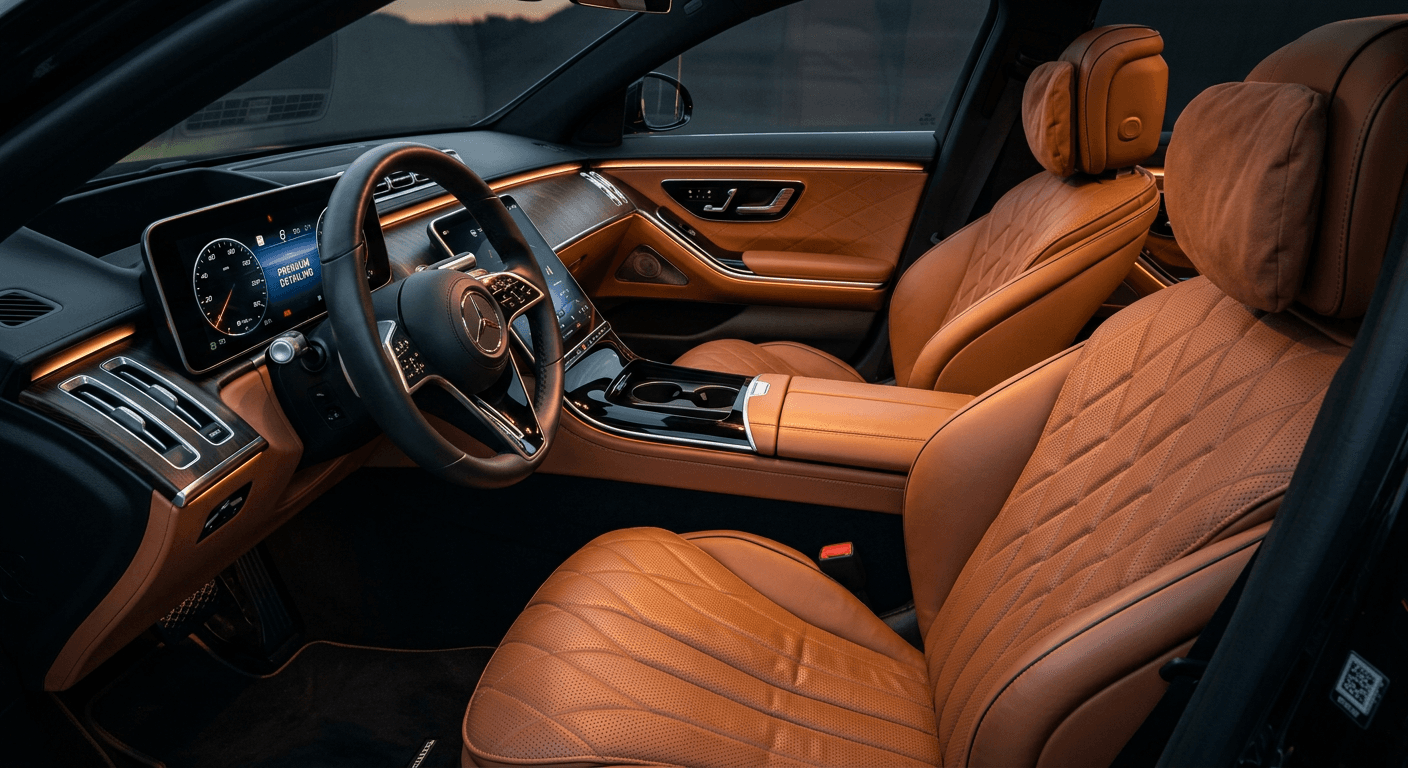 Rénovation et conditionnement cuir automobile — formule PREMIUM finition showroom