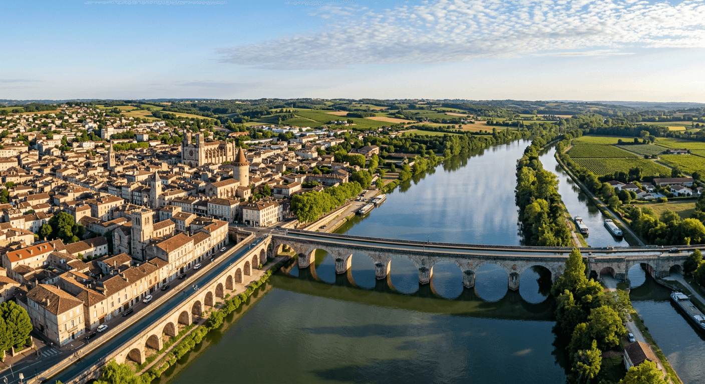 Vue aérienne de Nérac — nettoyage automobile à domicile